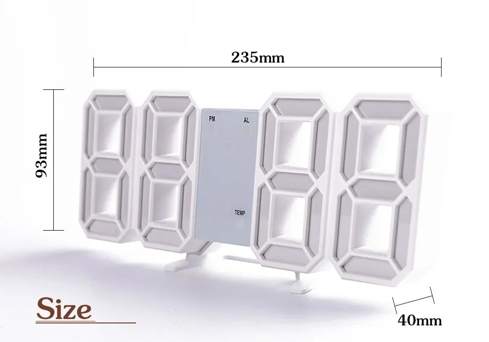 Wall Clock Digital Alarm Modern Kitchen Electronic Smart 3D USB Power Supply LED Time Date Temperature Display Desktop Bedroom