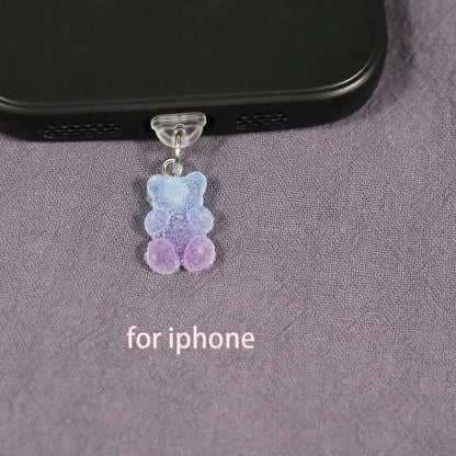 Mobile Phone Dust Plug Cute Cartoon Matte Bear Phone Pendant Decorative Accessories Red Blue Gradient Mobilephone Dust Plug