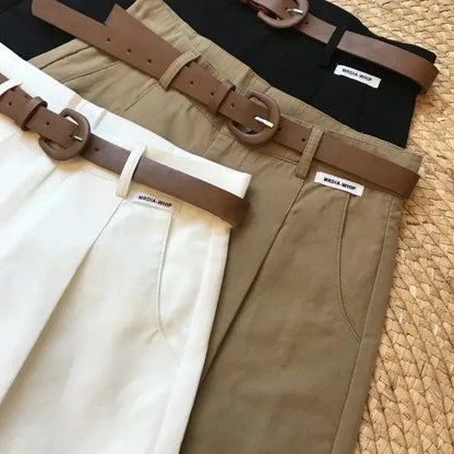 Cargo wide leg pants female summer new style thin five cent pants loose all match high waist casual pants