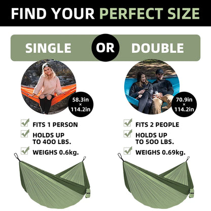 Outdoor Camping Hammock Portable Hammock Single or Double Hammock Camping Accessories Indoor Garden Yard Hammock Swing Travel