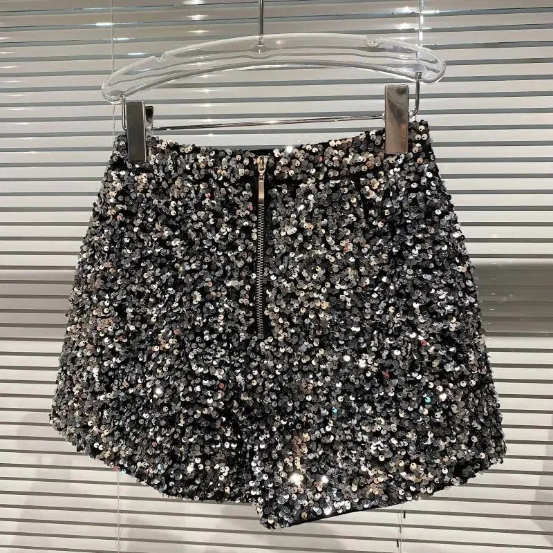 New Autumn Black Velvet Shorts Women Sequined Shiny Versatile Short Pants Clubwear Shorts Hot Pants High Street
