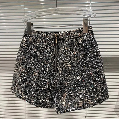 New Autumn Black Velvet Shorts Women Sequined Shiny Versatile Short Pants Clubwear Shorts Hot Pants High Street
