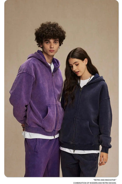 IEFB Men's Wear Wax Printing Vintage Male Hoodies Oversized Loose Zipper Water Washed Plush Sweatshirt Trendy New 9C9349