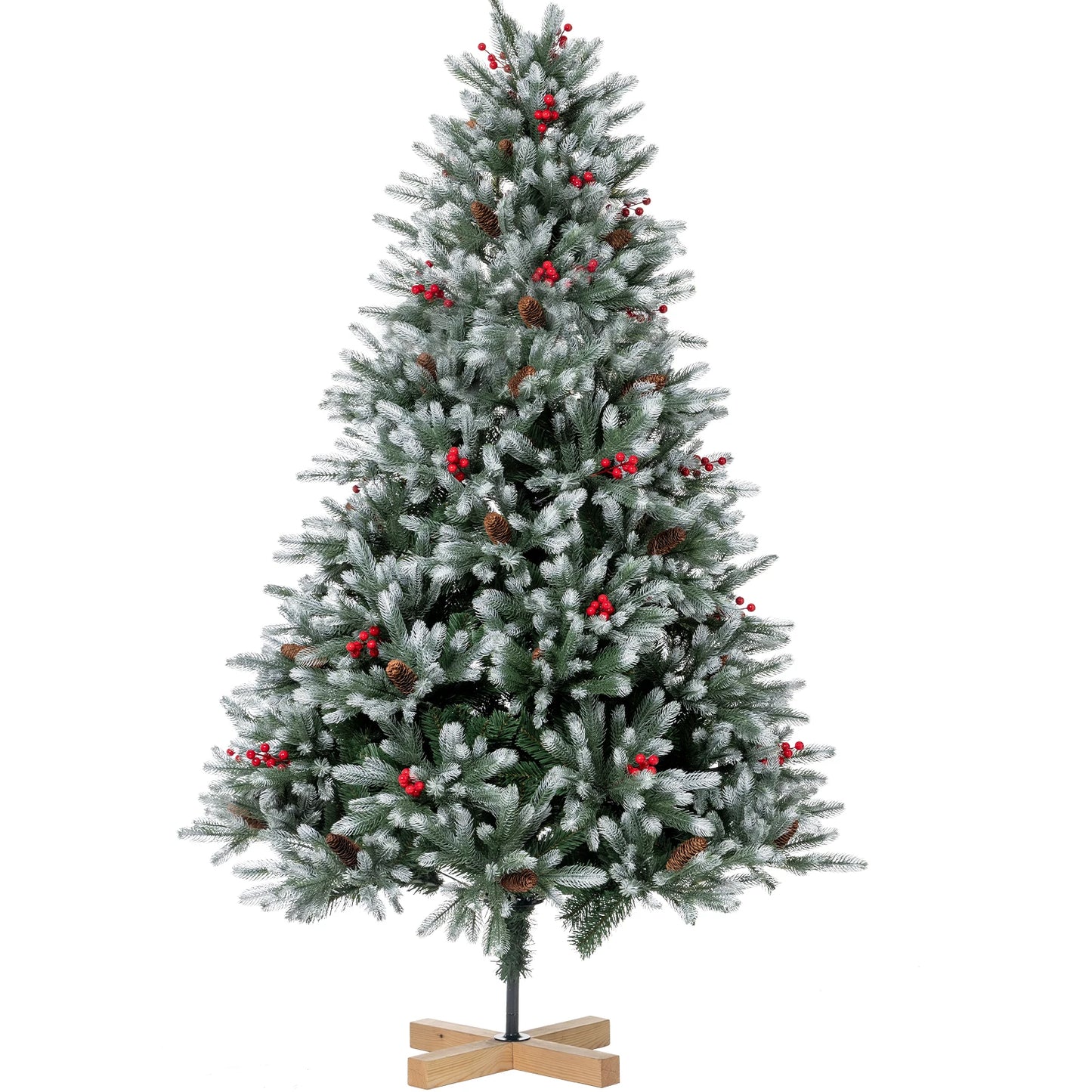 Artificial Christmas Tree 150 cm Densely Filled Branches Premium PE/PVC Christmas Tree with Pine Cones and Red Berries