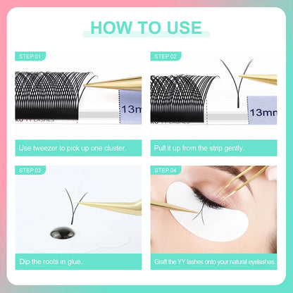 NAGARAKU YY Shape Double and Triple Tips Eyelash Extensions Hand Woven Premium Soft Natural Interlaced Makeup Mesh Net