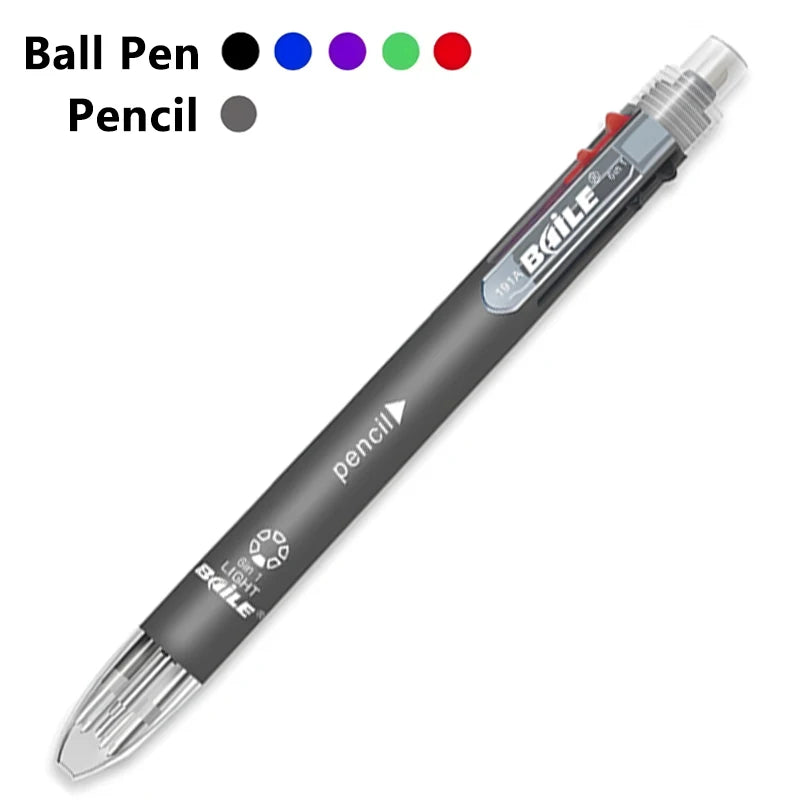 5-Color 0.7mm Ballpoint Pen And 0.5mm Automatic Pencil 6-in-1 Set Creative Writing Office And School Tool