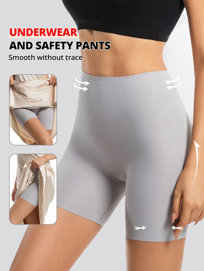 Flarixa Seamless High Waist Shorts Panties For Women Tummy Control Hip Lift Ice Silk Safety Pants Underwear Boyshorts Boxer