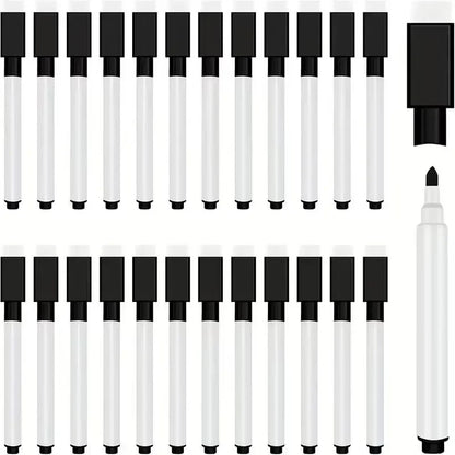25 قطعة من أقلام التحديد القابلة للمسح الجاف باللون الأسود مع غطاء ممحاة، أقلام تحديد صغيرة قابلة للمسح الجاف للسبورة البيضاء للوازم المكتبية والمدرسة