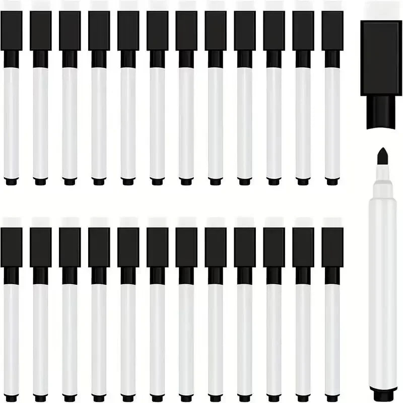 25Pcs Black Dry Erase Markers with Eraser Cap White Board Mini Dry erase Markers for Office School Supplies