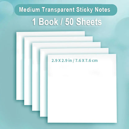 50 Sheets PET Transparent Sticky Notes Perspective Waterproof Clear Fluorescence Memo Pad Stationery School Office Supplies