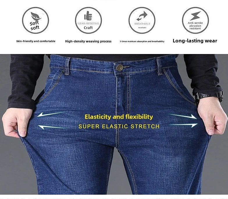 Men Light Luxury Elastic force loose Fit Pants Comfortable Soft Business Fashion ventilate Casual Denim Trousers Male Clothing