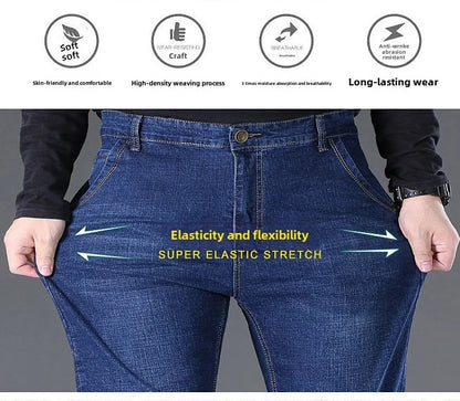 Men Light Luxury Elastic force loose Fit Pants Comfortable Soft Business Fashion ventilate Casual Denim Trousers Male Clothing