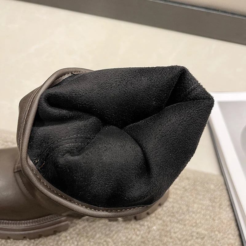 2023 New Shoes for Women Belt Buckle Women's Boots Fashion Side Zipp Modern Boots Women High Quality Round Toe Mid-Calf Zapatos