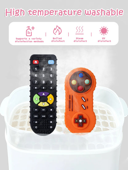 Baby Silicone Teether Toys BPA Free Remote Control Shape Teether Rodent Gum Pain Relief Teething Toy Kids Sensory Educational