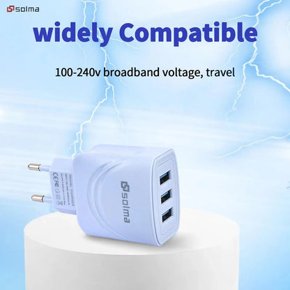 EU Plug 3 Ports USB Charger Charge For Mobile Phone Plug Charging Adapter Portable Wall Mobile Charger
