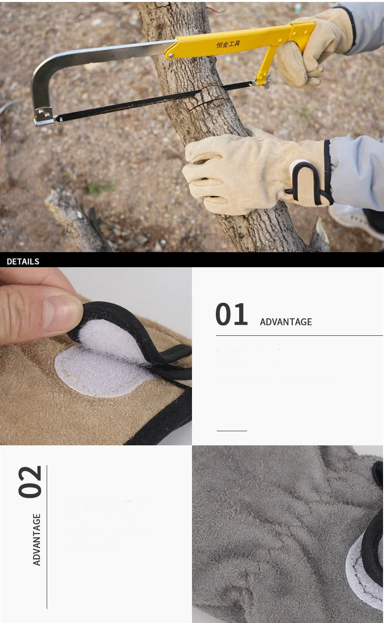 Leather Fire Resistant Heat Resistant Gloves Outdoor Barbecue Heat Resistant Wear Resistant Cooking Oven Gloves Two Layer