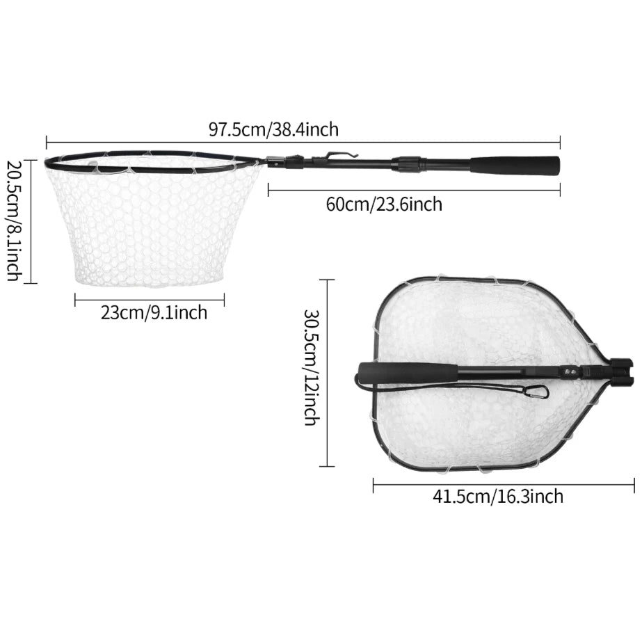 Fishing Landing Net Aluminum Alloy Durable Telescoping Extend to 190cm/130cm/55cm Folding Mesh Safe Fish Catching Releasing