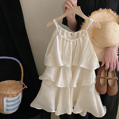 Korean children's clothes 2023 summer new girls' sweet temperament dress  cake Slip dress kids clothes