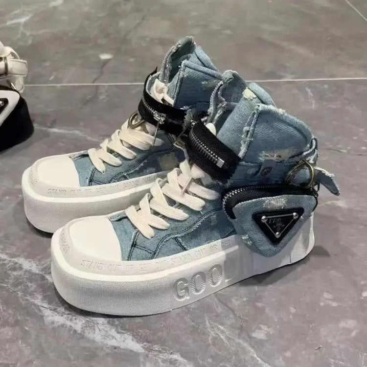 Shoes for Women  Women's Ankle Boots Trendy Retro Denim High-top Women Shoes High-quality Platform Luxury Lady Shoes Botas Mujer