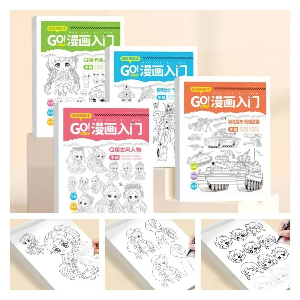 2PCS Comics Girl Boy Comics Hand Drawn Tutorial Book Novice Zero Basic Learning Line Draft Practice Book Studying