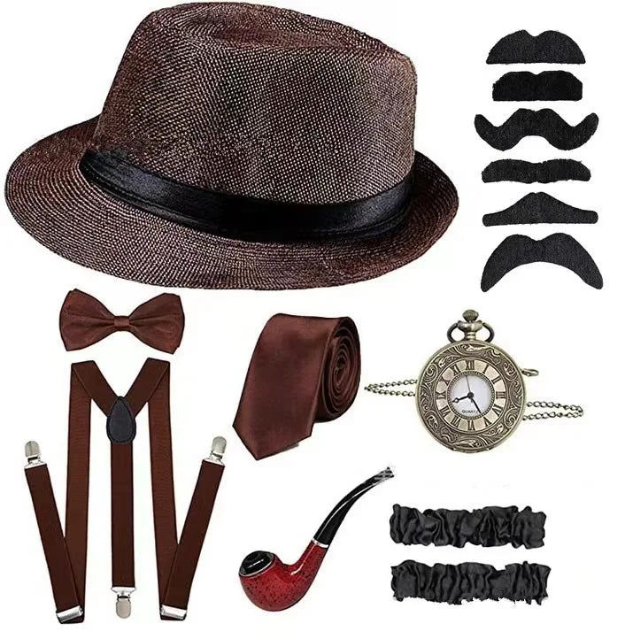 Halloween Cosplay 1920s Men Accessories Set Roaring 20s Costume Retro Gatsby Gangster Grandpa Accessories Set