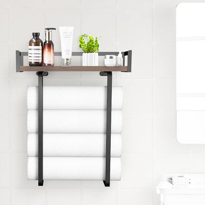 Bathroom Towel Rack Made of Iron and Wooden Wall Mounted Shampoo Shelf Shower Holder Toilet Storage Bar Hardware Accessories