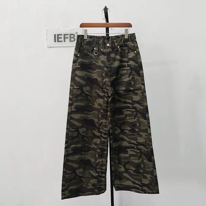 IEFB Vintage Camouflage Men's Jeans Fashion Washed Casual Wide Leg Denim Pants Autumn Winter Loose Male Trousers Old Blue 9C354