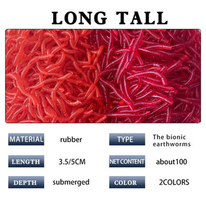 100pcs/Bottle Realistic Tackle Soft Lure Bass Bream Bloodworm Fishing Lure Earthworm Worm Rubber Red Worms Baits Fishy Smell
