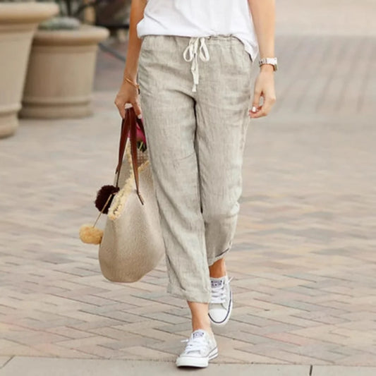 Elegant Solid Drawstring Straight Pants Fashion Women Y2K Pocket Loose Cotton Elastic Waist Baggy Pant Casual Sweatpant Trousers