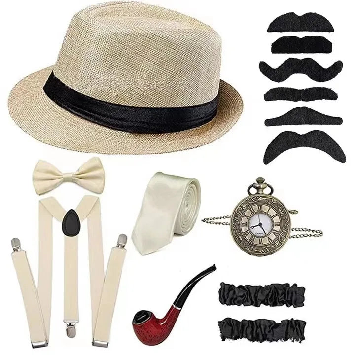 Halloween Cosplay 1920s Men Accessories Set Roaring 20s Costume Retro Gatsby Gangster Grandpa Accessories Set