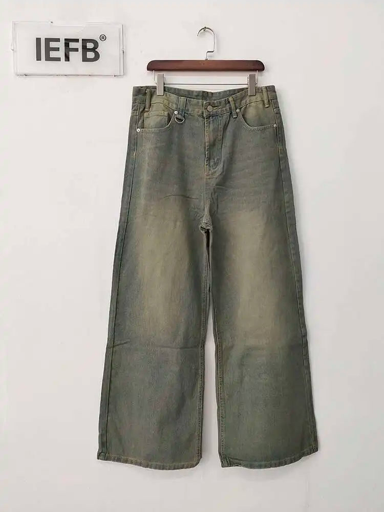 IEFB 2024 Autumn Men Denim Pants Straight Droop Vintage Loose Bottom Straight Wide Leg Casual Male Trousers Korean Style 9C1519