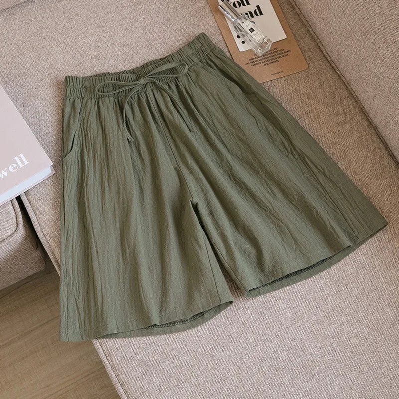 2024 Women Cotton Shorts,Summer Casual Solid Two Pockets shorts high waist loose shorts for girls Soft Cool female shorts