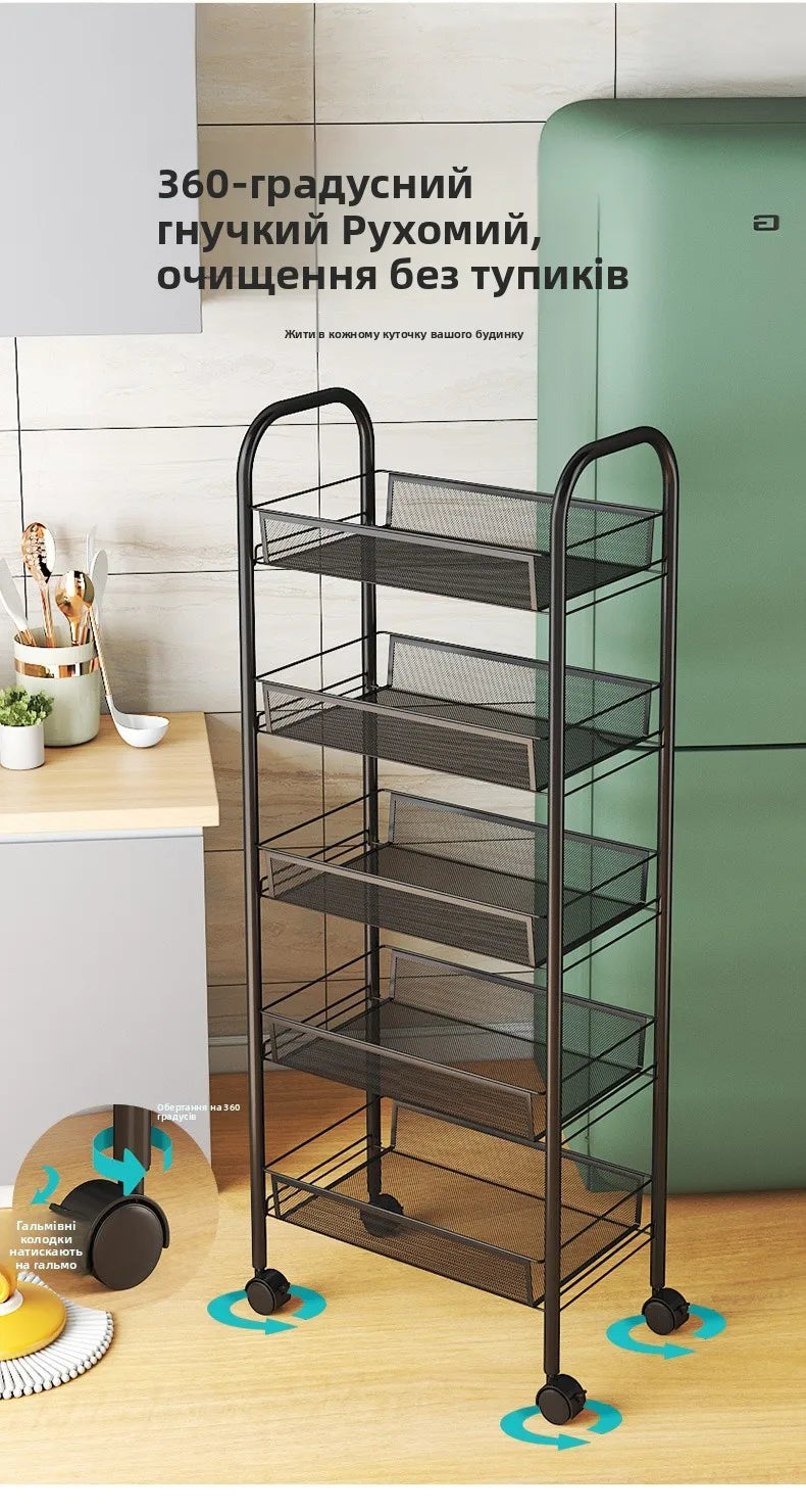 Kitchen Storage Ra Doorstep Drop off Mobile Cart Standalone Floor-Mounted Multi-Functional Organizer for Cooking Utensils