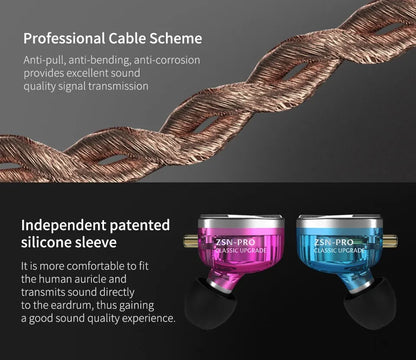 KZ ZSN PRO 1BA 1DD Hybrid Drive In Ear Earphones HIFI Metal Bass Earbud Sport Music Headset Replaceable