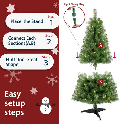 4ft Prelit Christmas Tree, 100 Warm White LEDs, 241 PVC Tips, Norwood Spruce, Easy Indoor Assembly, Stand.