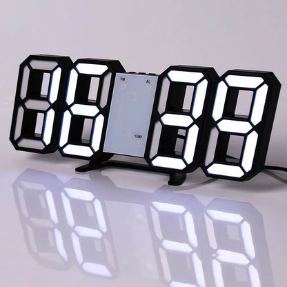 Wall Clock Digital Alarm Modern Kitchen Electronic Smart 3D USB Power Supply LED Time Date Temperature Display Desktop Bedroom