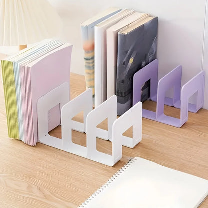4 Grid Bookends Stand Bookshelf Desktop Decor Storage Rack Bookend Book Holder School Stationery Office Desktop File Organizer