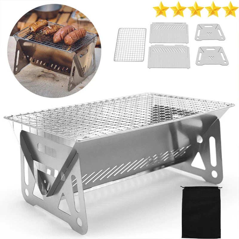 [Hot Sales] Barbecue Grill Heating Stores Multi-Function Camping BBQ Grill Rack Net Firewood Stove Stainless Steel BBQ Grill