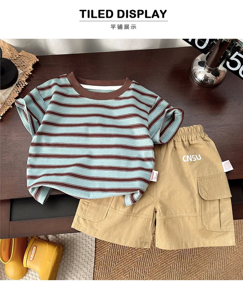 Kids Boys Striped Clothes Sets Baby Tee Shirt + Pants Infant Toddler Children Wear T-shirt + Shorts Outfits Suits 1-4 Years