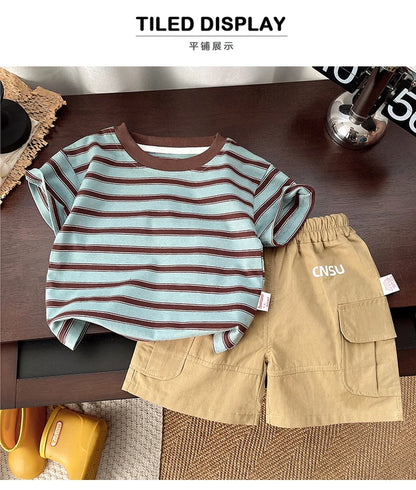 Kids Boys Striped Clothes Sets Baby Tee Shirt + Pants Infant Toddler Children Wear T-shirt + Shorts Outfits Suits 1-4 Years