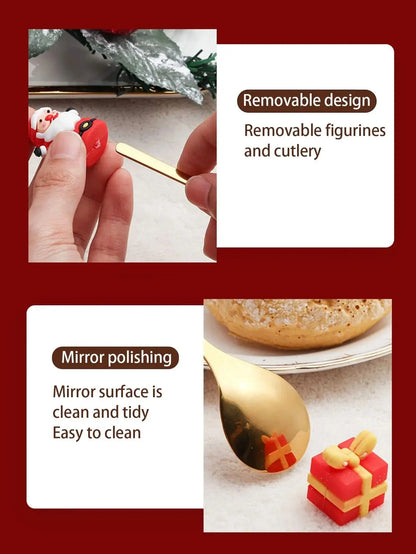 Christmas Themed Cutlery Set Stainless Steel Creative Cartoon Knife Fork Spoon 2/4/6pcs Set Holiday Gift Cutlery Decoration