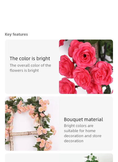 2.5m 1.8m Rose Artificial Flower Vine For Wedding Garland White Pink Home Room Wedding Decoration Silk Artificial Rose Vine Han