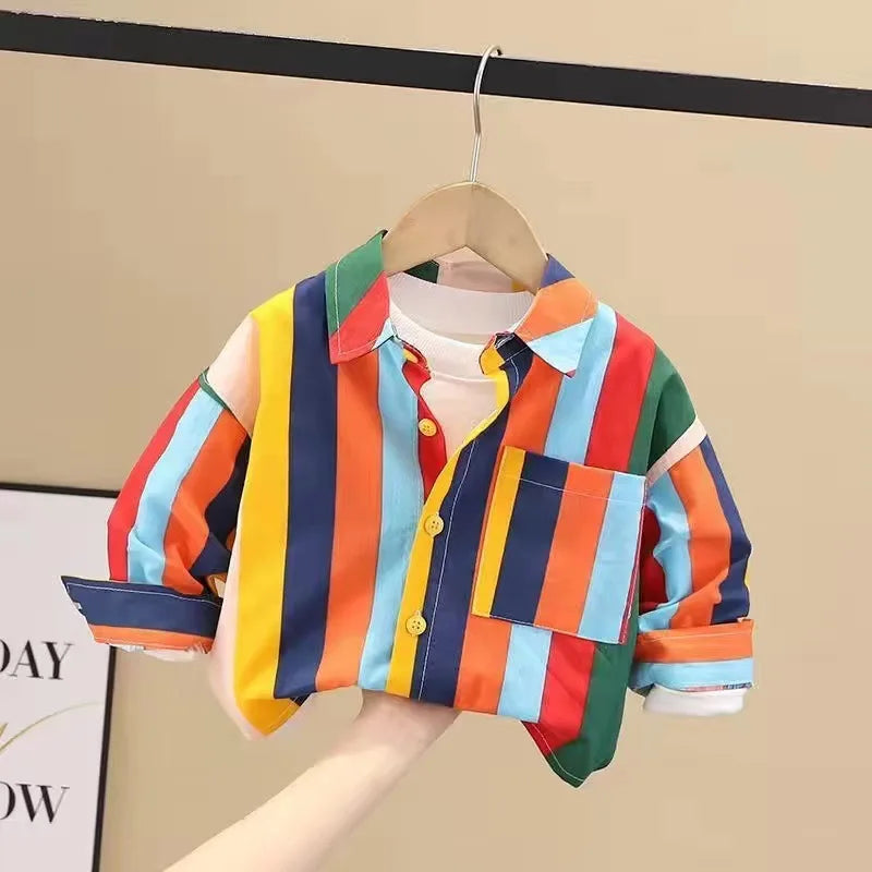 Kids Shirt Clothes Spring Thin Blouses Clothing Infant Boy Striped Cotton Tops 1 2 3 4 Years Kids Long Sleeves Shirt