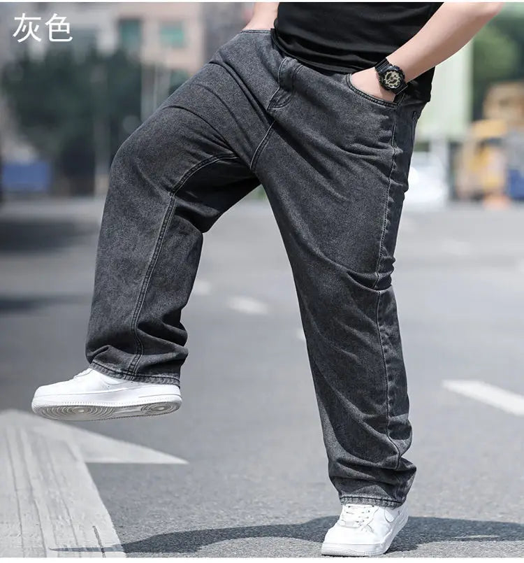 10XL Oversize Jeans Men Fashion Streetwear Plus Size Cotton Loose Jeans Pants Casual Cargo Pants Breathable Big Fat Trousers