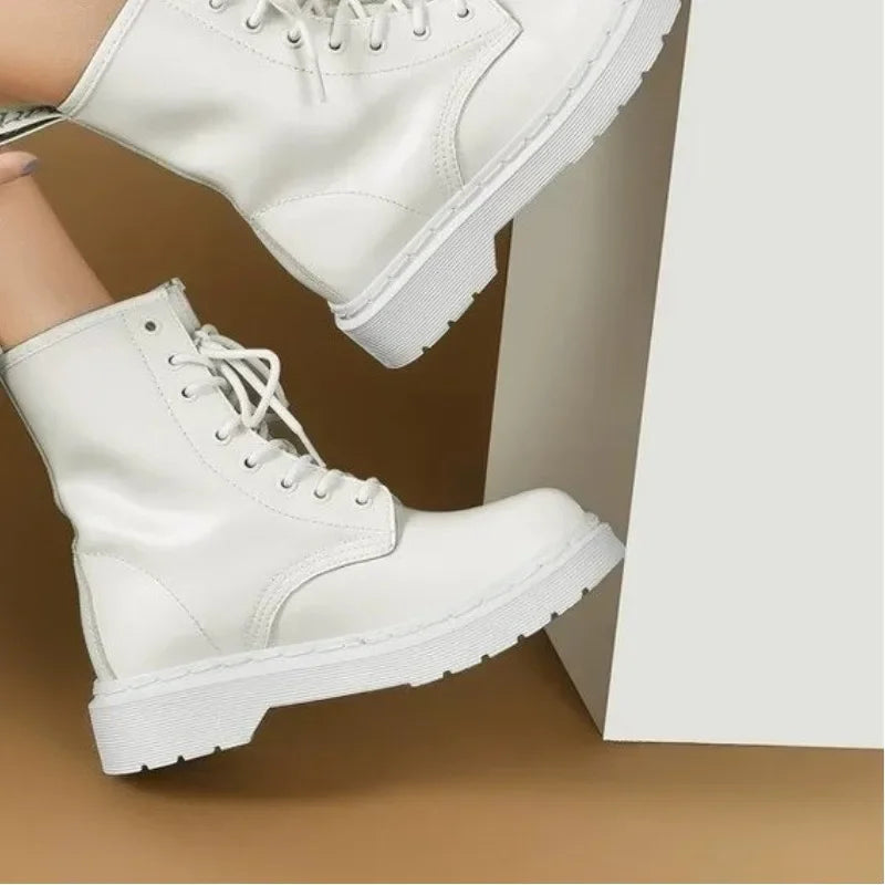 أحذية نسائية 2024 أحذية نسائية برباط للخريف بأصابع مستديرة ومنصة قصيرة صلبة مقاومة للماء وعصرية أحذية عارية