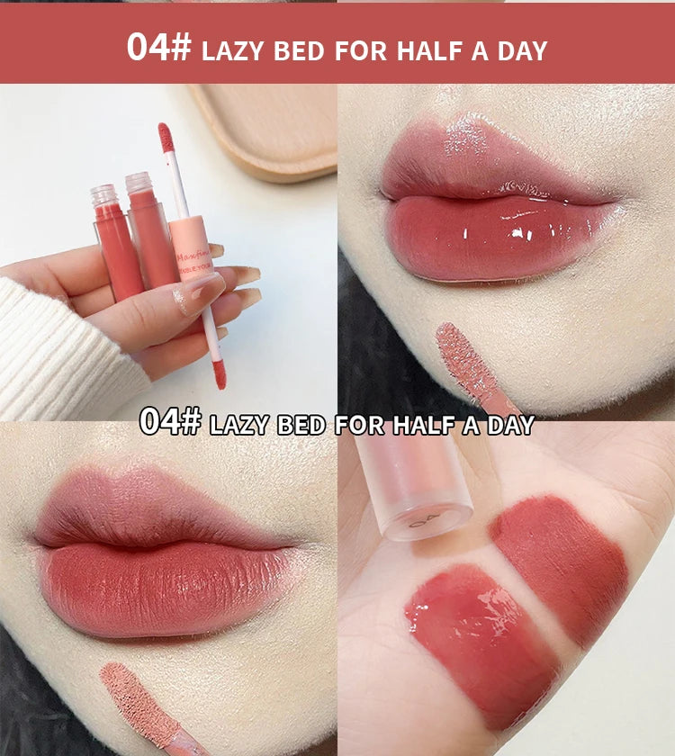 Matte Mirror Double Ended Lip Gloss Velvet Texture And Jelly Texture Moisturizing And Easy To Apply Lip Liquid Lipstick