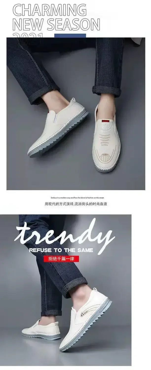 High Quality Men Shoes Handmade Leather Footwear Male Casual Business Flats Outdoor Soft Soled Travel Sneakers