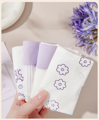 4Pcs/Set Cotton Panties Women High Waist Slimming Underwear Cute Print Young Girls Briefs Plus Size M-4XL Soft Female Lingerie