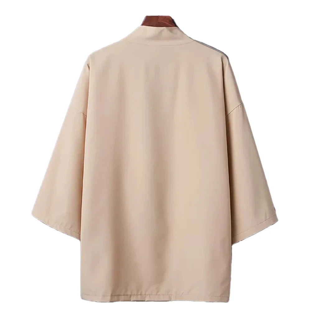 Men's Lightweight Kimono Shirt Seven Sleeve Open Front Cardigan Japanese Style Yukata Bathrobe Samurai Clothing
