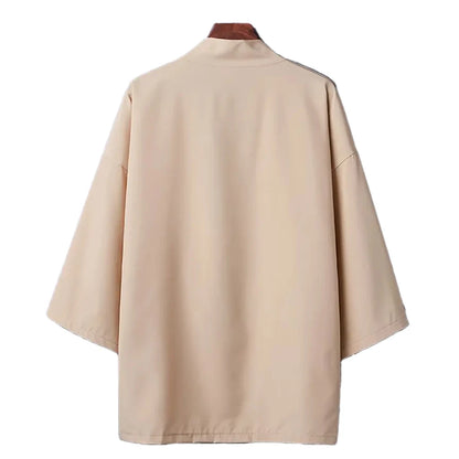 Men's Lightweight Kimono Shirt Seven Sleeve Open Front Cardigan Japanese Style Yukata Bathrobe Samurai Clothing